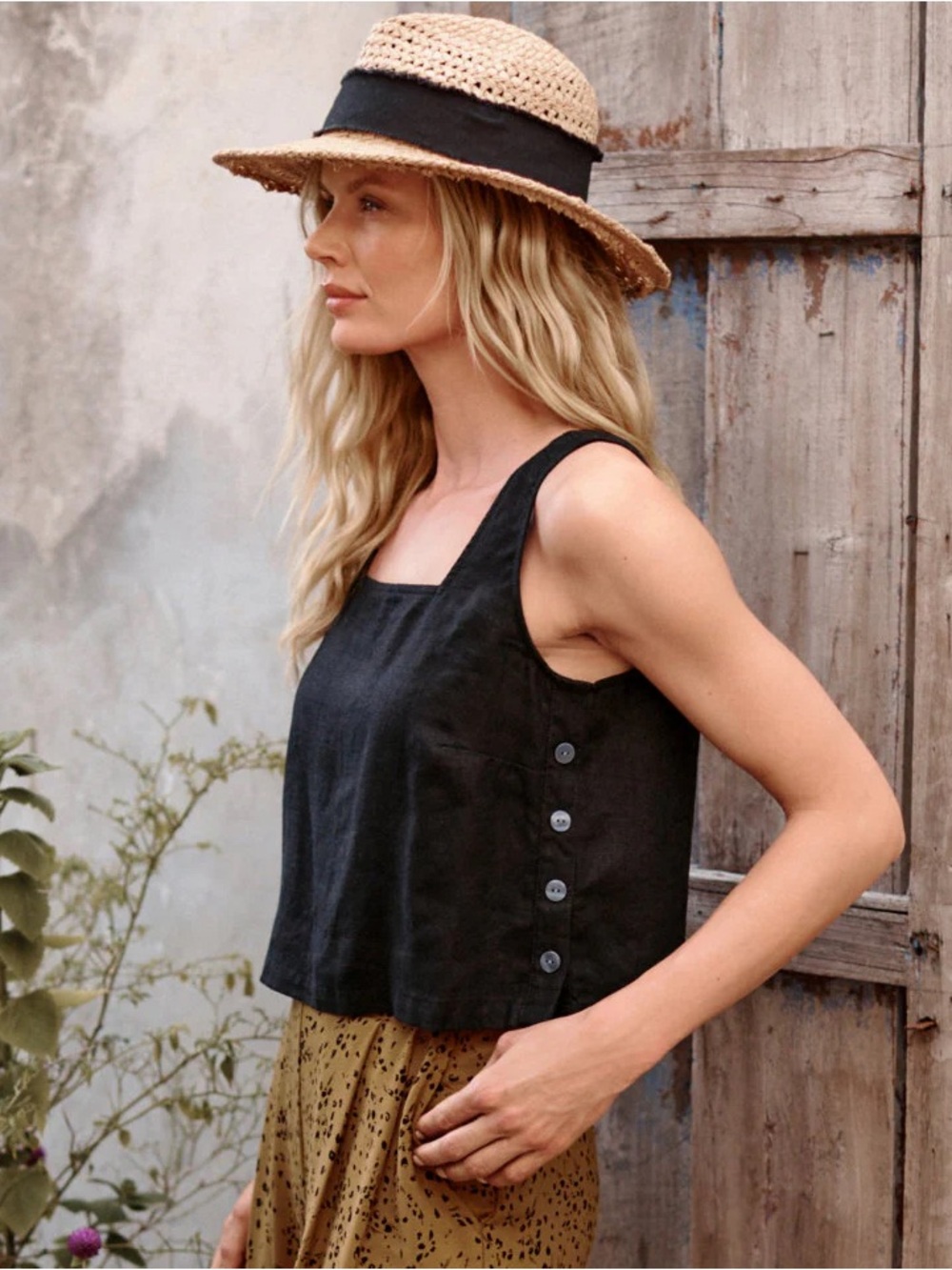 NWT GARNET HILL Skye Square-Neck Linen Tank Navy Blue Size XS